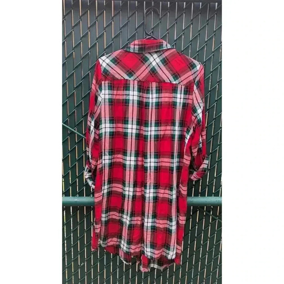 Women's plaid flannel button down shirt dress w/roll tab sleeves, Cato sz 14/16W - Picture 4 of 6